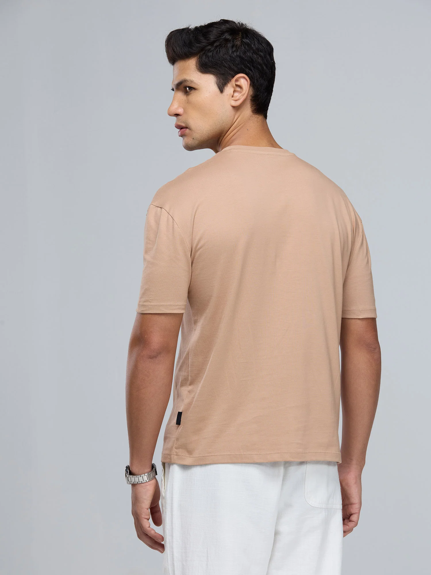Beige Supima Crew Neck T-shirt - Relaxed Fit - Image 5