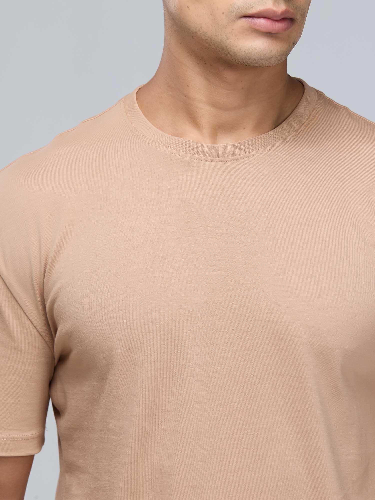 Beige Supima Crew Neck T-shirt - Relaxed Fit - Image 6