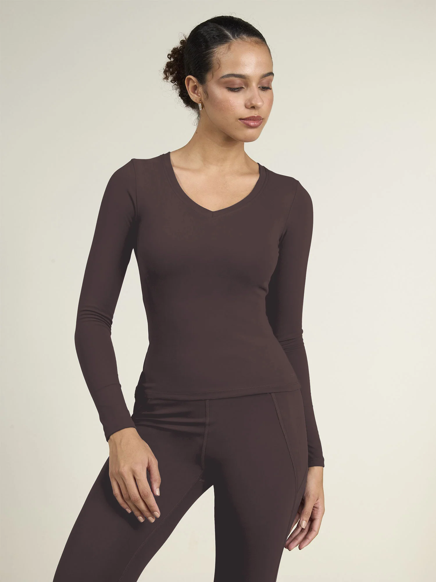 Brown Sculpt V-Neck Top