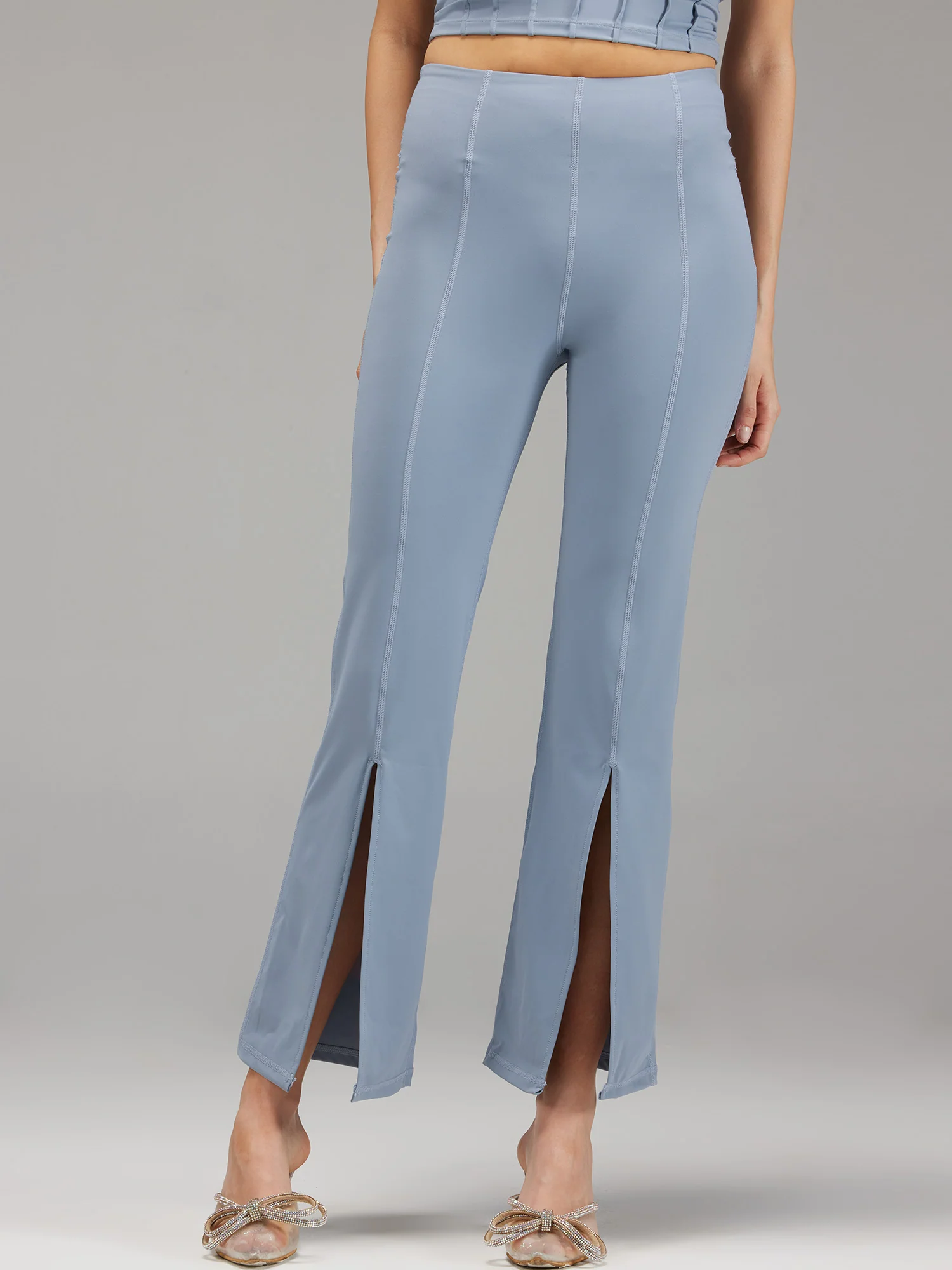 Dusty-Blue Retro Flare Pants - Image 3